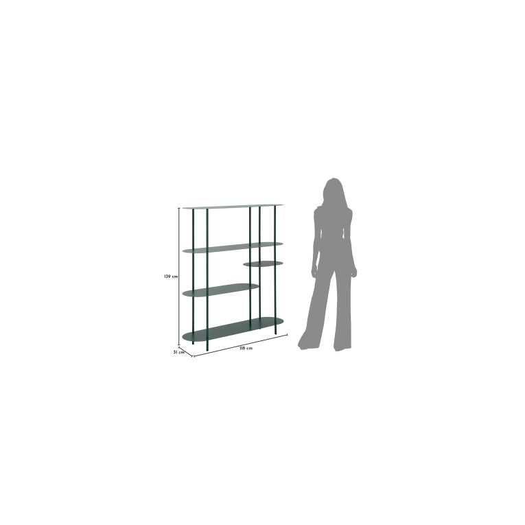 Libreria Verde Ottanio 5 Ripiani Installazione a Terra 11x40x132h cm, Utilizzabile Come Divisorio Locale - Gana