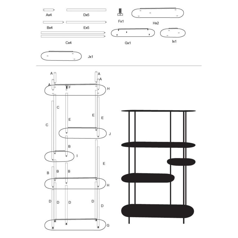 Libreria Verde Ottanio 5 Ripiani Installazione a Terra 11x40x132h cm, Utilizzabile Come Divisorio Locale - Gana