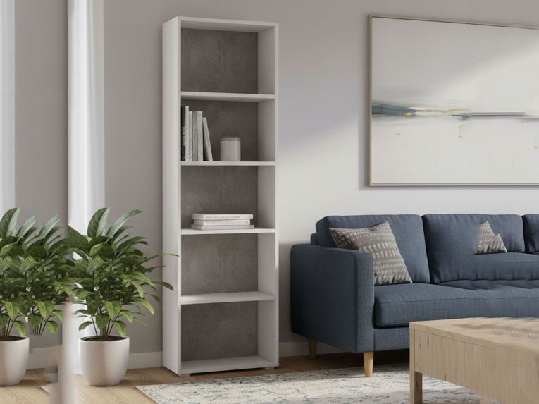 Libreria verticale bianca e cemento 60x195h cm - Allevien