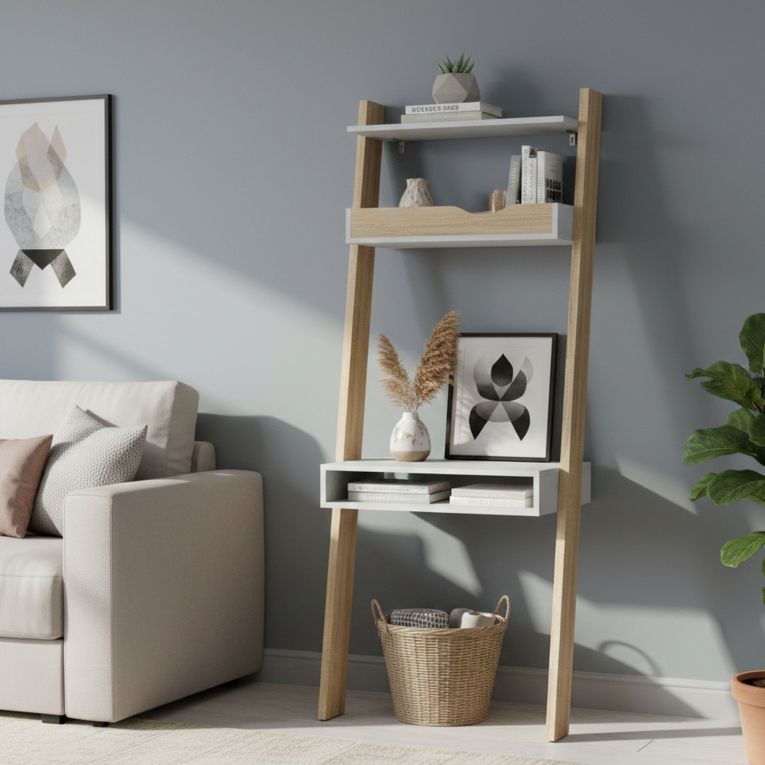 Libreria verticale bianca e quercia 65x180h cm - Aviv