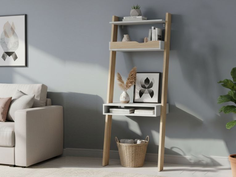 Libreria verticale bianca e quercia 65x180h cm - Aviv