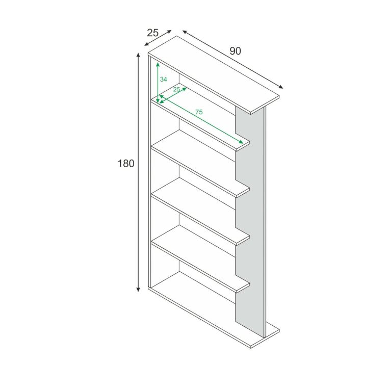 Libreria verticale bianca e rovere 90x180h cm - Eolo