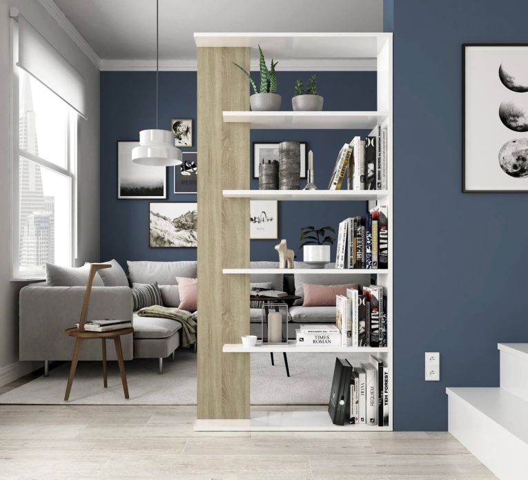 Libreria verticale bianca e rovere 90x180h cm - Eolo