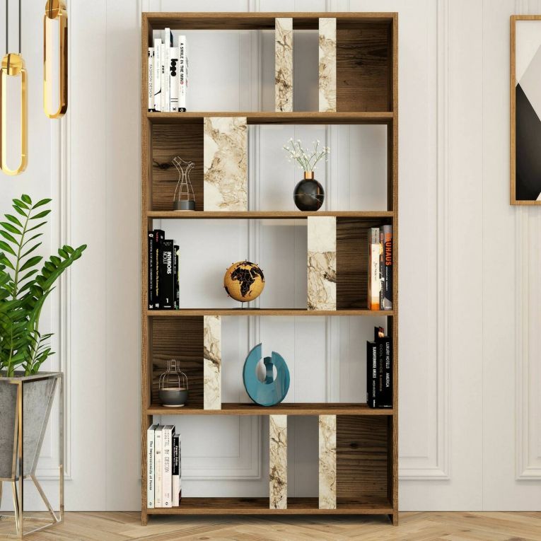 Libreria verticale noce e bianca marmo 90x180h cm - Scapolita