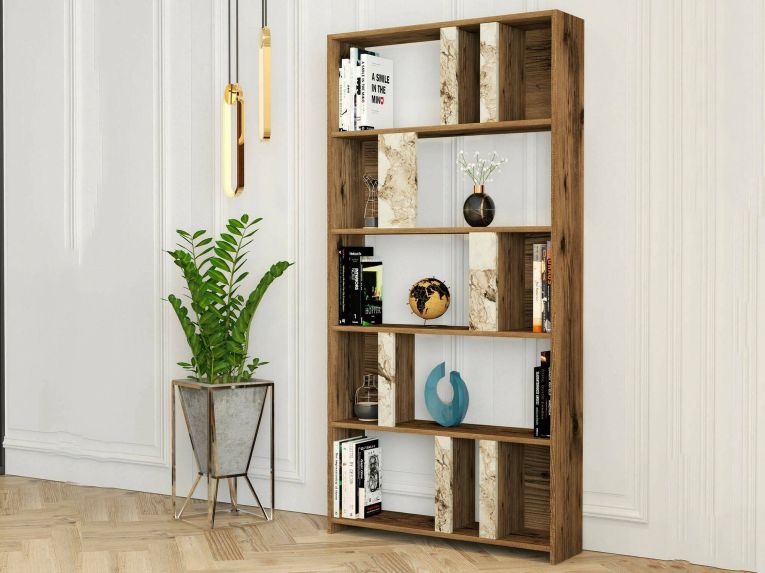 Libreria verticale noce e bianca marmo 90x180h cm - Scapolita
