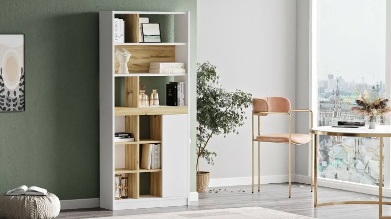 Libreria verticale quercia e bianca 75x170h cm - Gaston