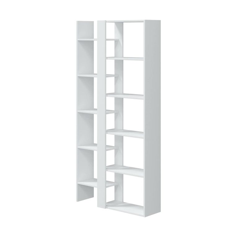 Libreria Waukegan, Scaffale da ufficio a 11 ripiani, Mobile portalibri, Biblioteca, 78x25h162 cm, Bianco lucido