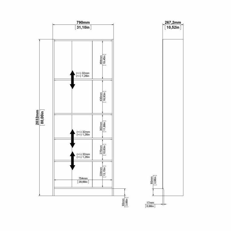 Libreria Zelie, Scaffale da ufficio, Mobile portalibri, Biblioteca, 79x27 h203 cm, Bianco