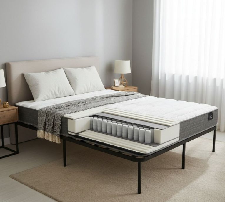 Materasso Singolo Bianco Grigio Grado Rigidità Medio 200x90x22h cm, Misura Rete Compatibile 90x200 cm - Venosa