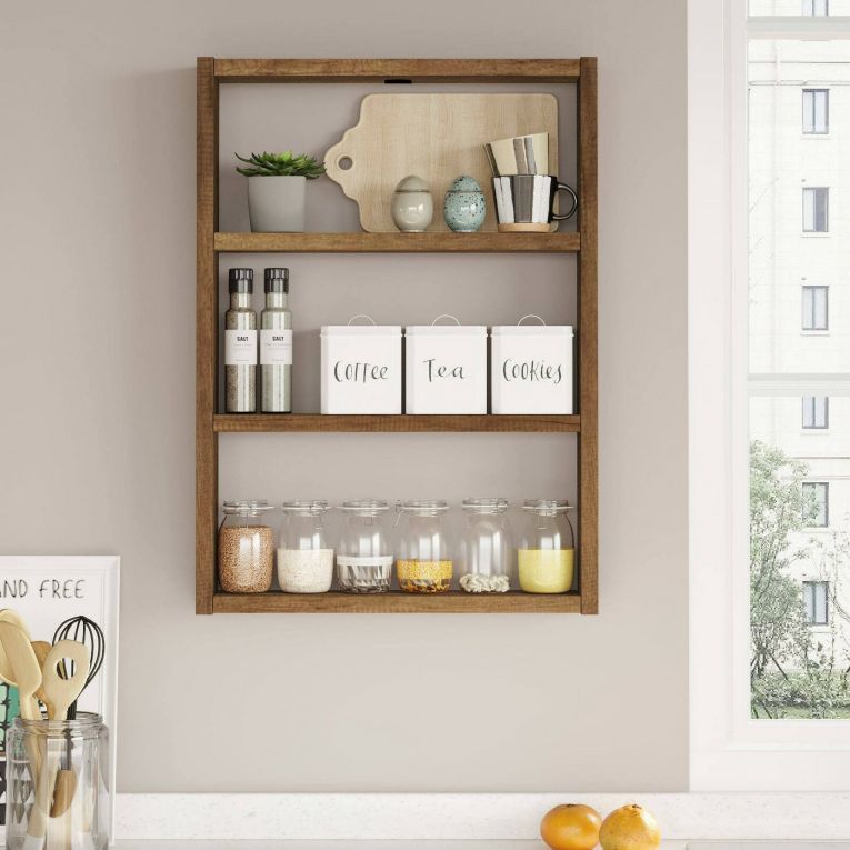 Mensola Albali, Scaffale, Ripiano a muro, Scaffalatura multiuso, 43x9h60 cm, Noce