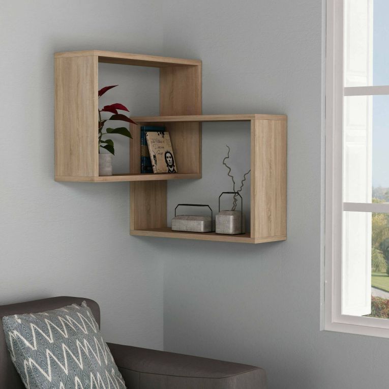 Mensola Alniyat, Scaffale, Ripiano a muro, Scaffalatura multiuso, 68x60h68 cm, Quercia