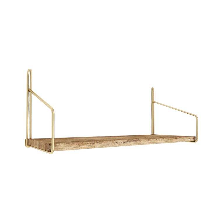 Mensola Avienda, Scaffale, Ripiano a muro, Scaffalatura multiuso, 45x16 h16 cm, Oro e Marrone