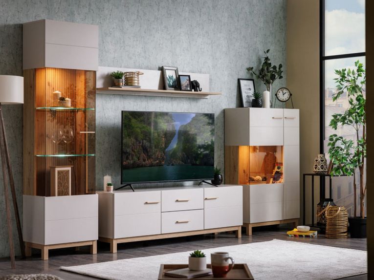 Mensola Beige Marrone Rovere un Ripiano 137.5x19.5x24h cm, Portata Ripiani 5 - Dugenta