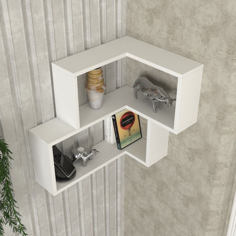 Mensola Bianco 2 Ripiani Angolare 45x15x55h cm, - Omignano