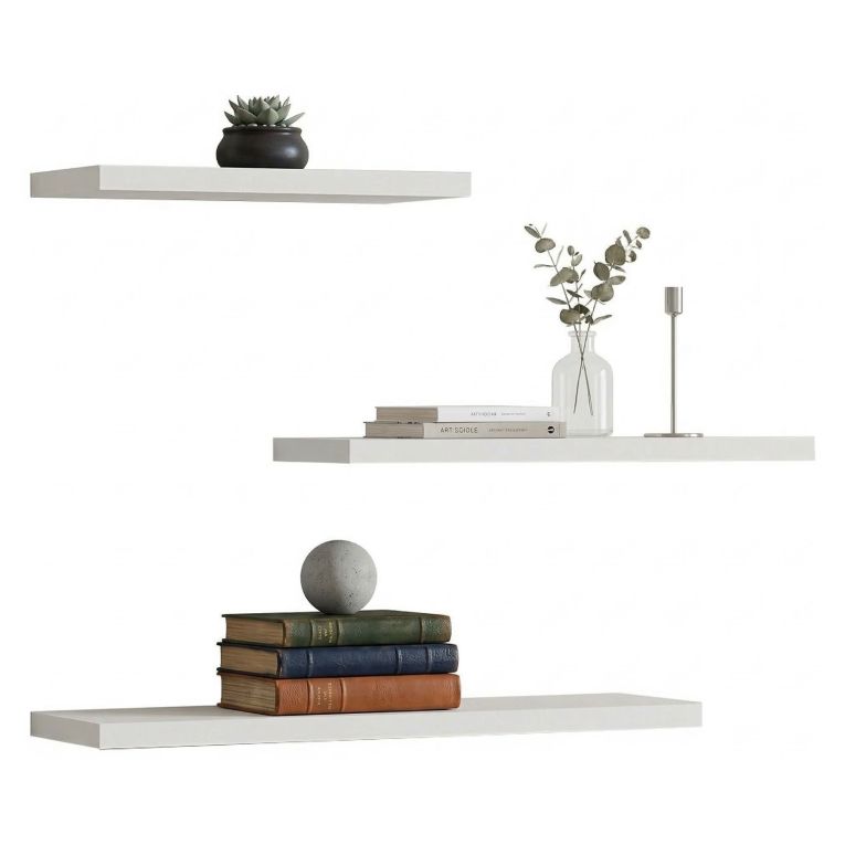 Mensola Bianco 3 Ripiani set da 3 Mensole 30x2x14h cm, - Roscigno