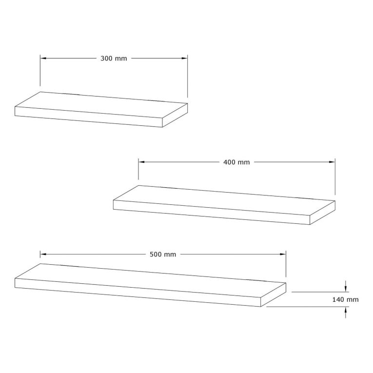 Mensola Bianco 3 Ripiani set da 3 Mensole 30x2x14h cm, - Roscigno