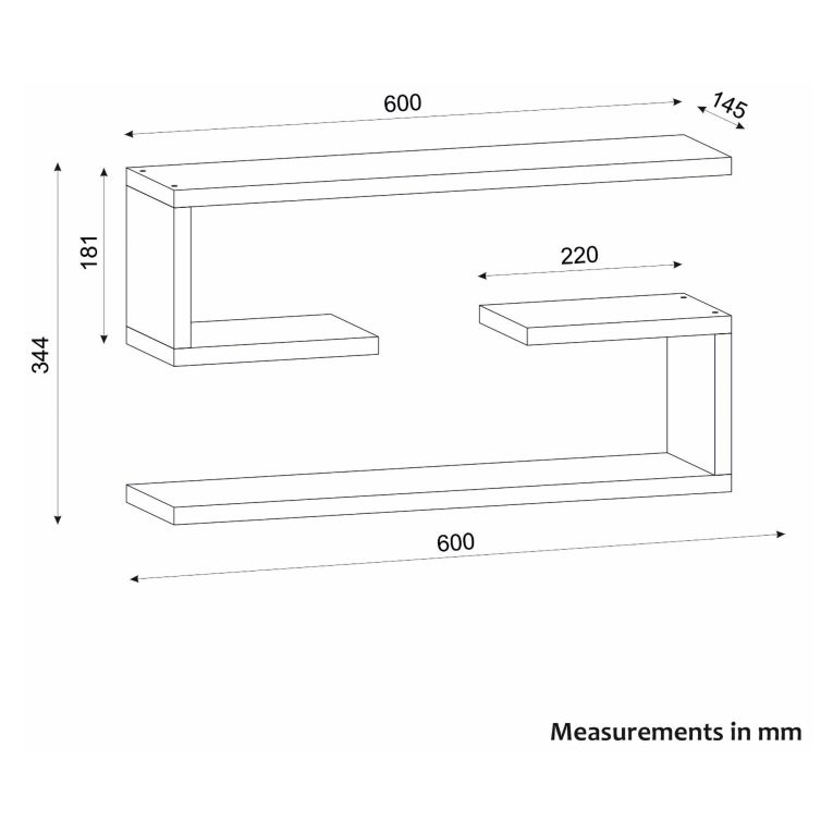 Mensola Bianco 4 Ripiani set da 2 Mensole 60x15x18h cm, - Savogna