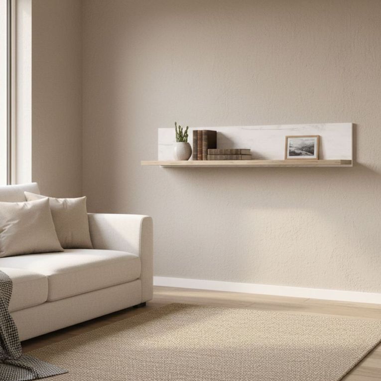 Mensola Bianco Anticato Marrone Rovere un Ripiano 120x19.5x22h cm, Portata Ripiani 5 - Picciano