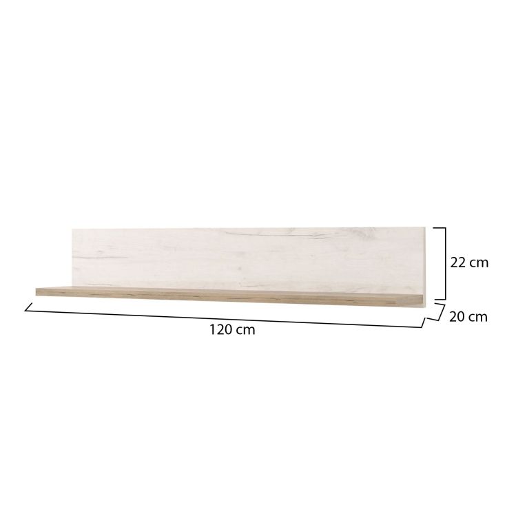 Mensola Bianco Anticato Marrone Rovere un Ripiano 120x19.5x22h cm, Portata Ripiani 5 - Picciano
