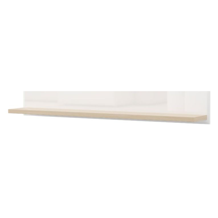 Mensola Bianco Lucido Marrone Rovere un Ripiano Sfumatura Colore Struttura Lucido 128x20x24h cm, Sfumatura Colore Struttura Rovere - Livo
