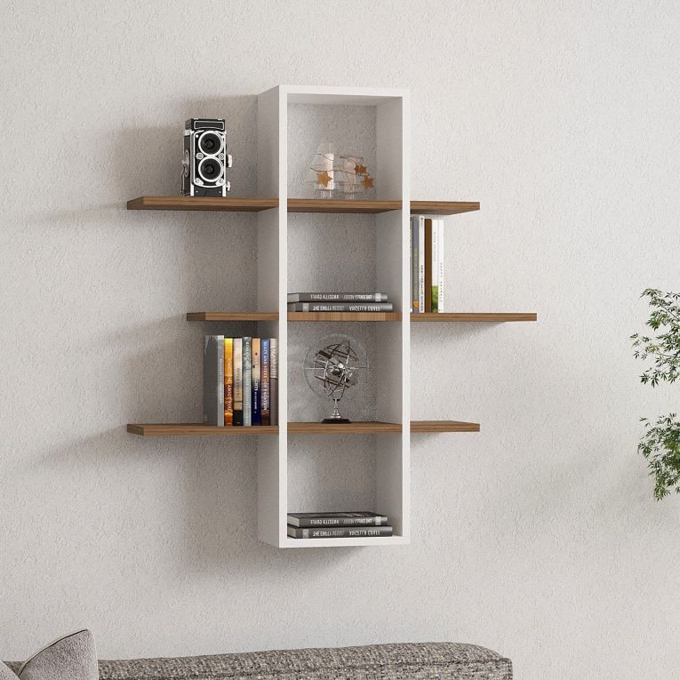 Mensola Bianco Marrone Noce 3 Ripiani Colore Struttura Marrone 96x20x101h cm, Sfumatura Colore Struttura Noce - Erbe