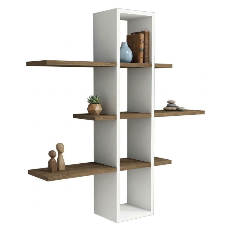 Mensola Bianco Marrone Noce 3 Ripiani Colore Struttura Marrone 96x20x101h cm, Sfumatura Colore Struttura Noce - Erbe