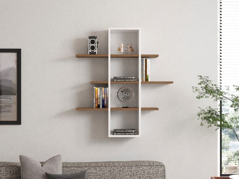 Mensola Bianco Marrone Noce 3 Ripiani Colore Struttura Marrone 96x20x101h cm, Sfumatura Colore Struttura Noce - Erbe