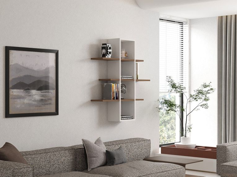 Mensola Bianco Marrone Noce 3 Ripiani Colore Struttura Marrone 96x20x101h cm, Sfumatura Colore Struttura Noce - Erbe