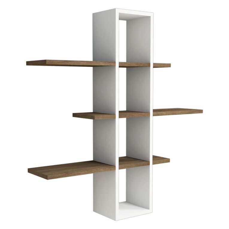 Mensola Bianco Marrone Noce 3 Ripiani Colore Struttura Marrone 96x20x101h cm, Sfumatura Colore Struttura Noce - Erbe