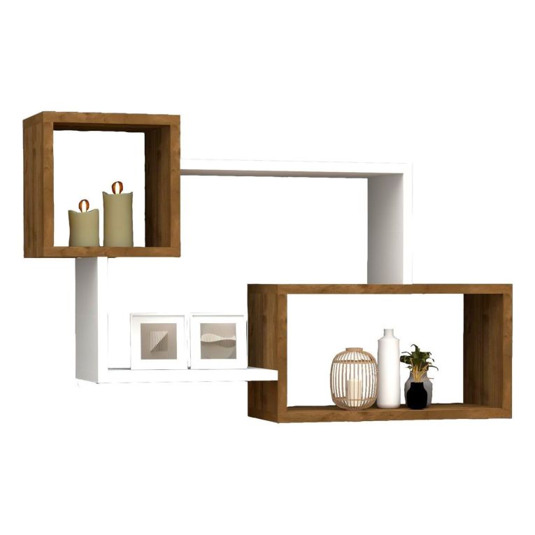 Mensola Bianco Marrone Noce 4 Ripiani Colore Struttura Marrone 91x22x51h cm, Sfumatura Colore Struttura Noce - Etnea
