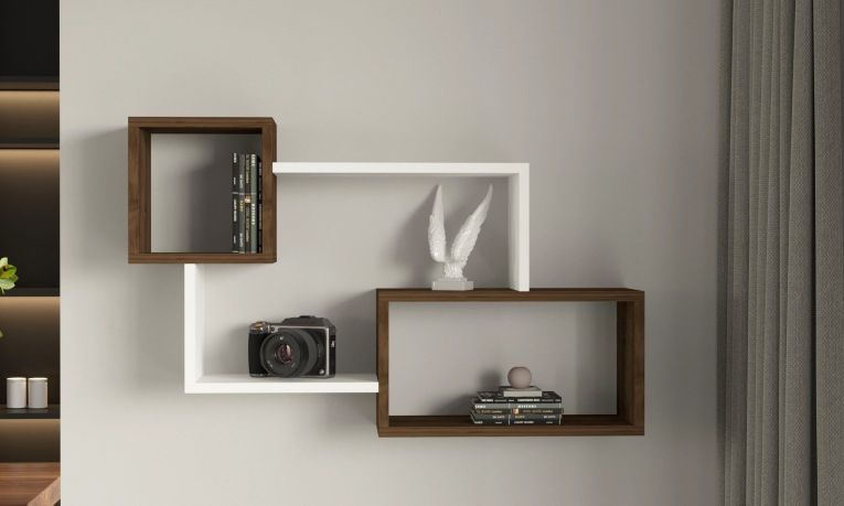 Mensola Bianco Marrone Noce 4 Ripiani Colore Struttura Marrone 91x22x51h cm, Sfumatura Colore Struttura Noce - Etnea
