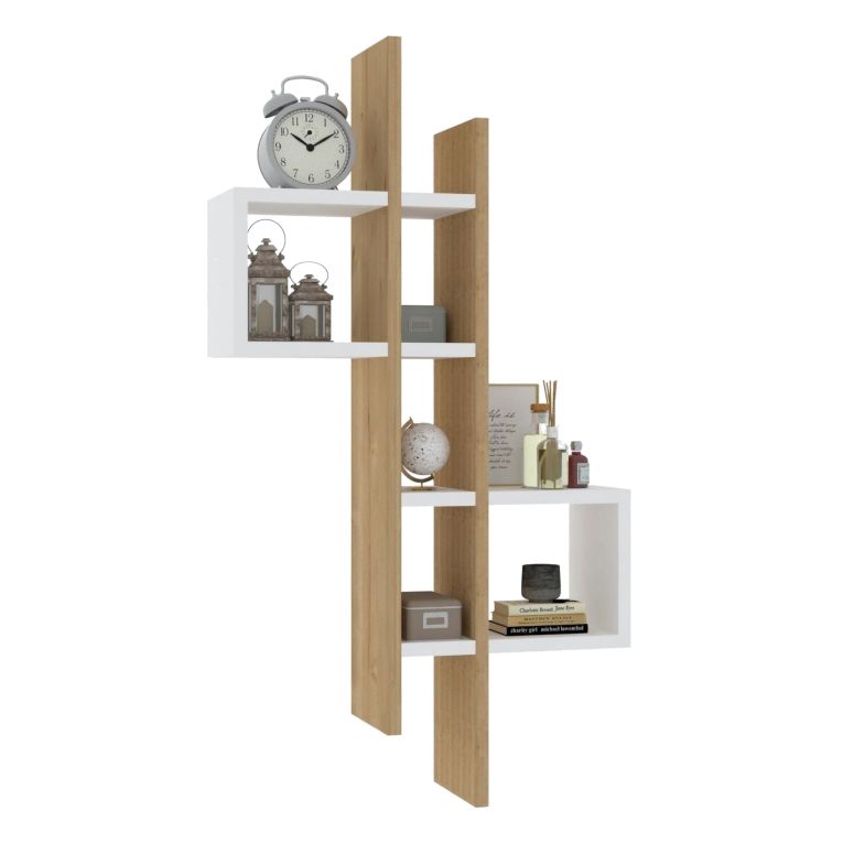 Mensola Bianco Marrone Rovere 8 Ripiani Colore Struttura Marrone 54x20x108h cm, Sfumatura Colore Struttura Rovere - Cupello