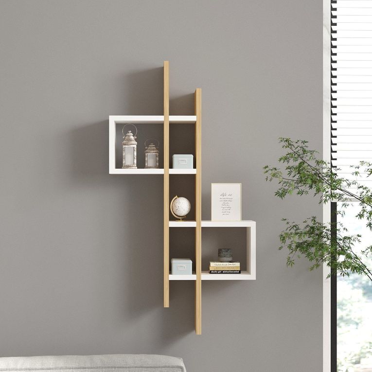 Mensola Bianco Marrone Rovere 8 Ripiani Colore Struttura Marrone 54x20x108h cm, Sfumatura Colore Struttura Rovere - Cupello