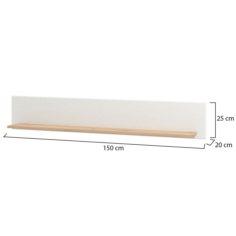 Mensola Bianco Marrone Rovere un Ripiano 150x19.5x25h cm, Portata Ripiani 5 - Saturnia