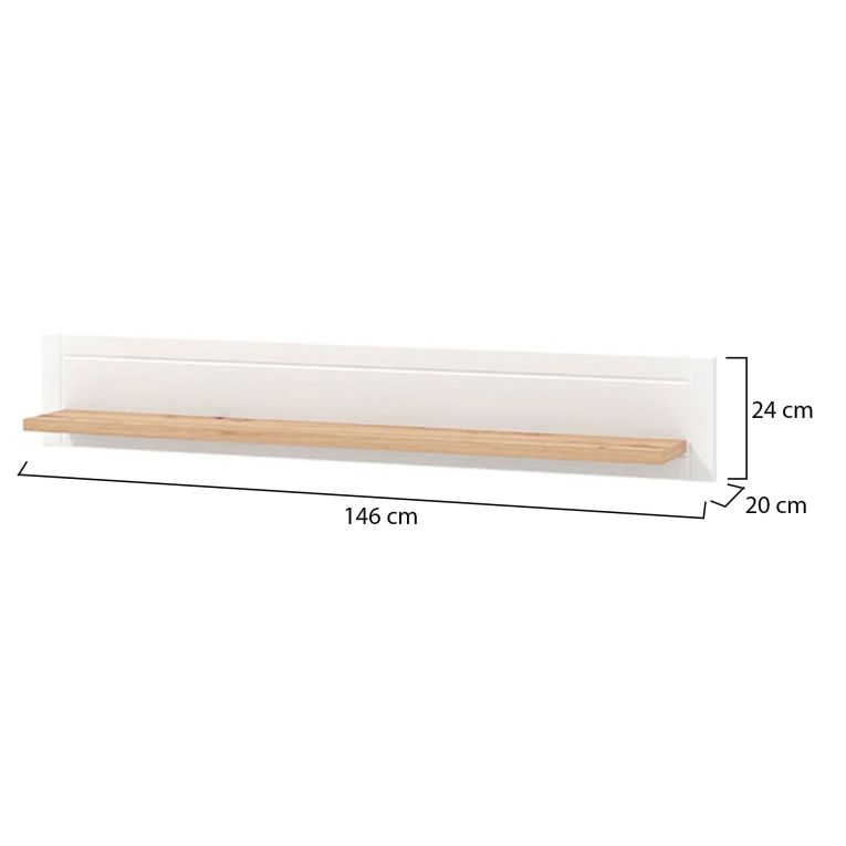 Mensola Bianco Marrone Rovere un Ripiano Dettaglio Geometrico 146x19.5x24h cm, Portata Ripiani 5 - Suelli