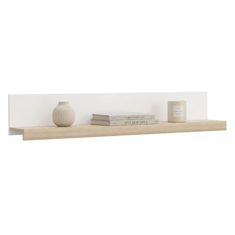 Mensola Bianco Marrone Rovere un Ripiano Sfumatura Colore Struttura Rovere 150x22x24h cm, Colore Struttura Marrone - Ollol