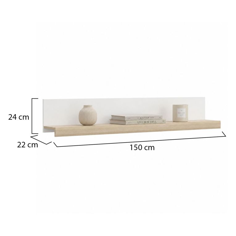 Mensola Bianco Marrone Rovere un Ripiano Sfumatura Colore Struttura Rovere 150x22x24h cm, Colore Struttura Marrone - Ollol