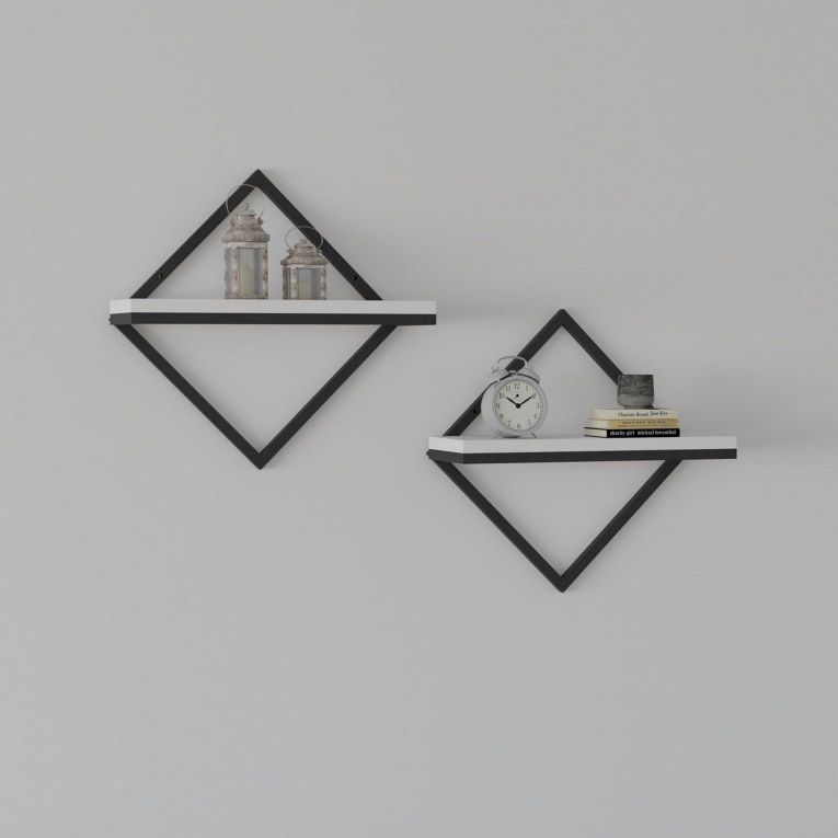 Mensola Bianco Nero 2 Ripiani set da 2 Mensole 42x15x42h cm, Colore Struttura Nero - Mordano