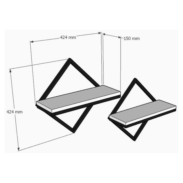 Mensola Bianco Nero 2 Ripiani set da 2 Mensole 42x15x42h cm, Colore Struttura Nero - Mordano