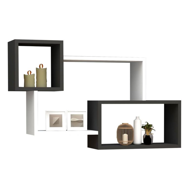 Mensola Bianco Nero Antracite 4 Ripiani Colore Struttura Nero 91x22x51h cm, Sfumatura Colore Struttura Antracite - Etnea