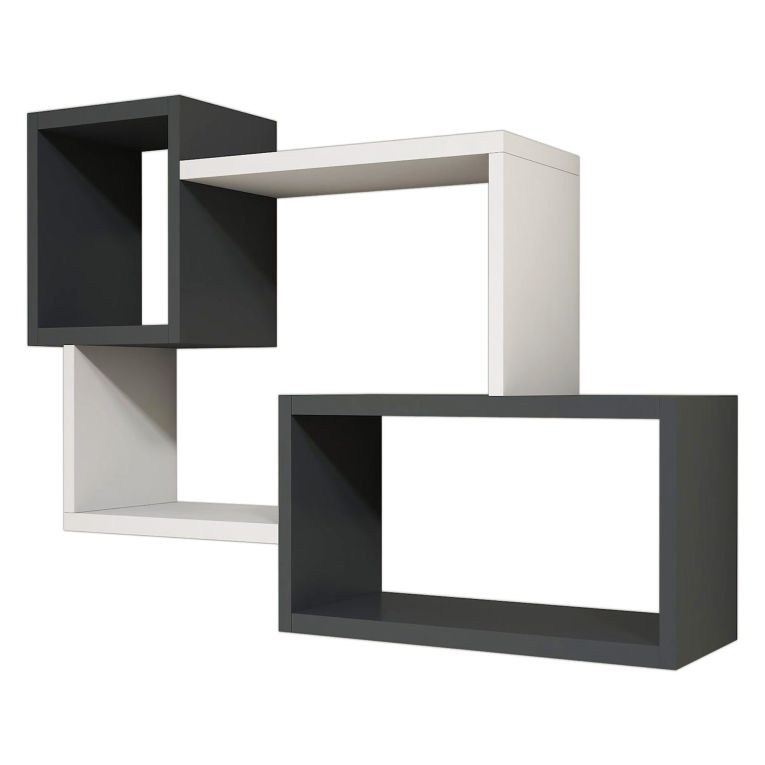 Mensola Bianco Nero Antracite 4 Ripiani Colore Struttura Nero 91x22x51h cm, Sfumatura Colore Struttura Antracite - Etnea