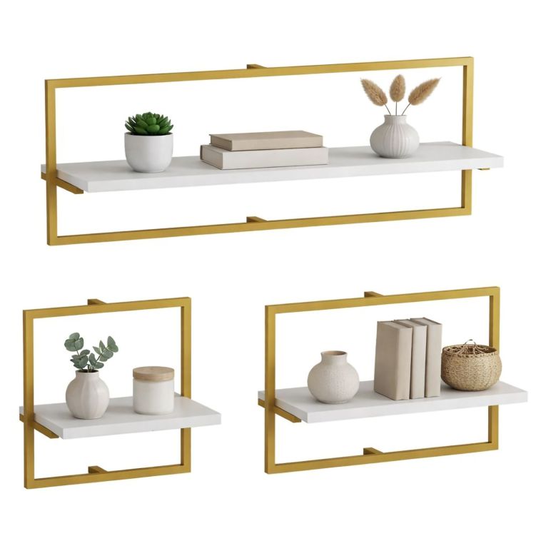 Mensola Bianco oro 3 Ripiani set da 3 80x20x30h cm, Colore Struttura oro - Gerano