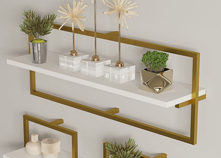 Mensola Bianco oro 3 Ripiani set da 3 80x20x30h cm, Colore Struttura oro - Gerano