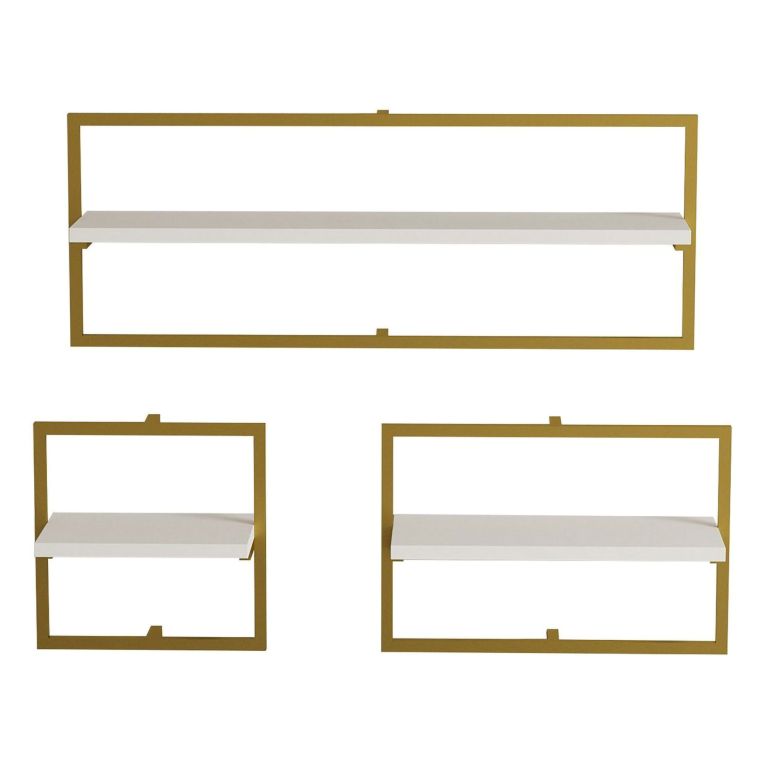 Mensola Bianco oro 3 Ripiani set da 3 80x20x30h cm, Colore Struttura oro - Gerano