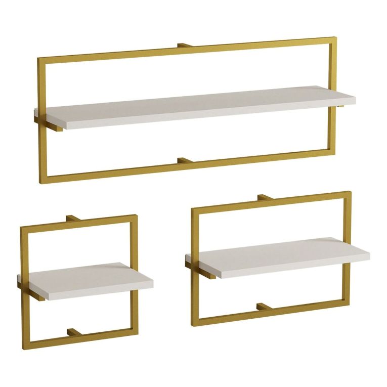 Mensola Bianco oro 3 Ripiani set da 3 80x20x30h cm, Colore Struttura oro - Gerano