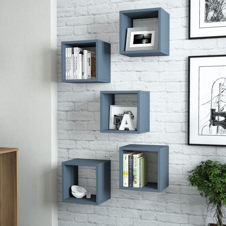 Mensola blu Ardesia 5 Ripiani Modulabile, set da 5 Mensole 30x30x24h cm, Sfumatura Colore Struttura Ardesia - Gianico