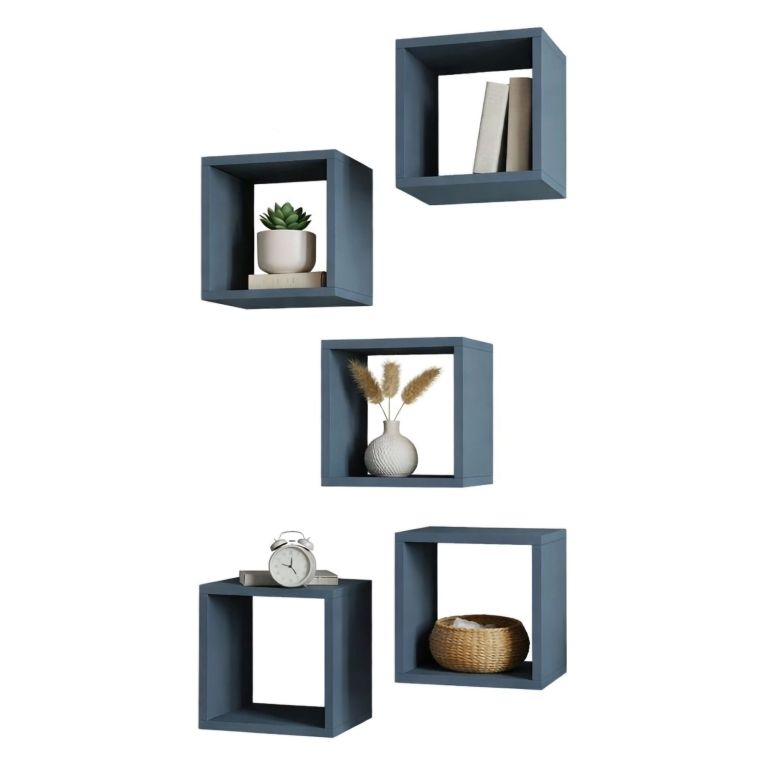 Mensola blu Ardesia 5 Ripiani Modulabile, set da 5 Mensole 30x30x24h cm, Sfumatura Colore Struttura Ardesia - Gianico
