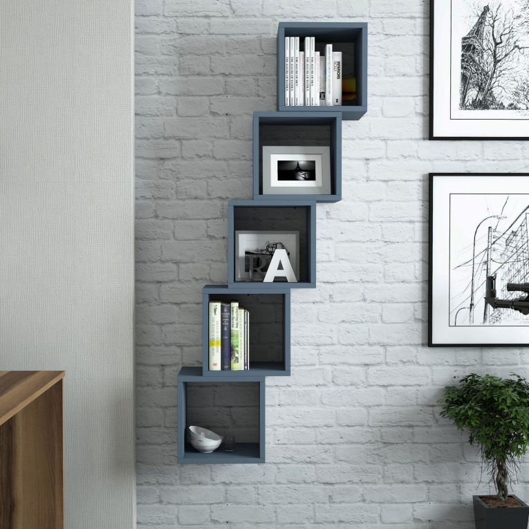 Mensola blu Ardesia 5 Ripiani Modulabile, set da 5 Mensole 30x30x24h cm, Sfumatura Colore Struttura Ardesia - Gianico