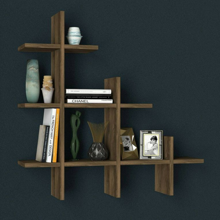Mensola Caelum, Scaffale, Ripiano a muro, Scaffalatura multiuso, 82x18h80 cm, Noce