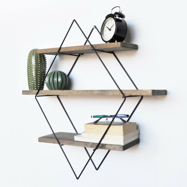 Mensola Fidis, Scaffale, Ripiano a muro, Scaffalatura multiuso, 60x14 h60 cm, Noce e Nero